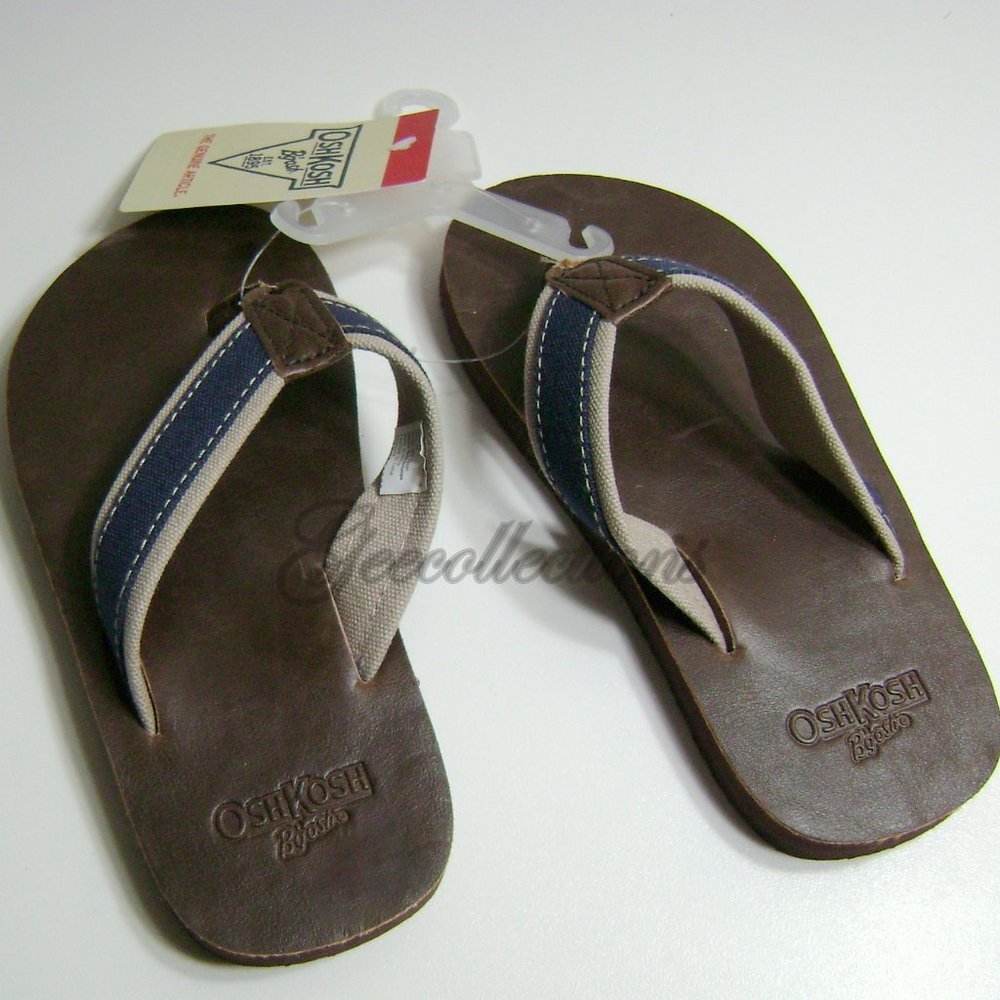 NWT Oshkosh B'gosh Boys Brown Flip Flop Sandal Jared-13 Slip-On  Size 12Y - Picture 3 of 7